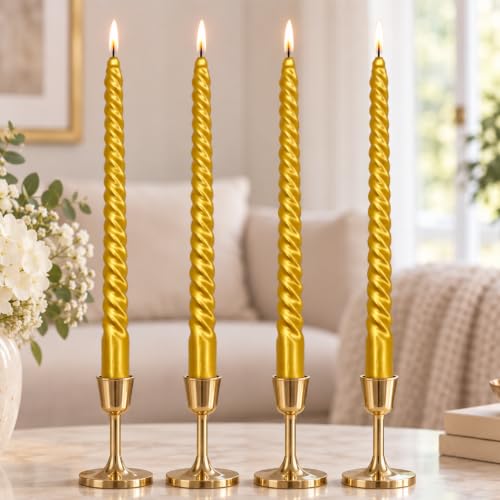 Gedengni Gold Spiral Taper Candles 10 Inch,Metallic Twisted Candles, 4 Pack