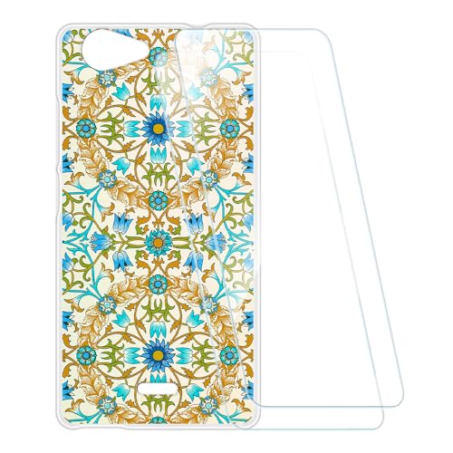 ESCAMOT Bedruckte Hülle + 2 Glas Schutzfolie Kompatibel mit Wiko Pulp 3G, Stoßfeste Weiche Cover & HD Klare Tempered Glass Folie (Kaleidoskop)