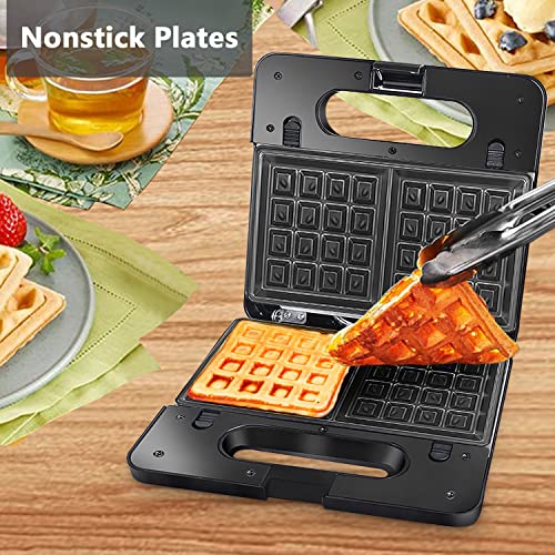 Waffle Maker Iron 3 in 1, Breakfast Sandwich Maker with Nonstick Removeable Plates, 750w Power Panini Press Grill with LED Indicator Lights, Cool Touch Handle, Compact Design, Anti-skid Feet
