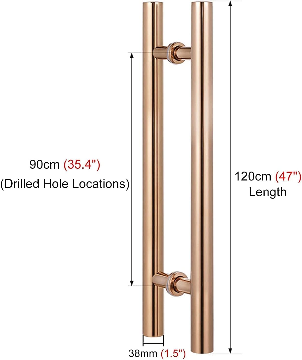 Door Pull Sliding Barn Door Handle Stainless Steel Modern Push Pull Bar Handle Double Sided H Sround Tube Door Handle for Gate Galss Door Wood Door for Home (Rose Gold 120 Cm/47 in)