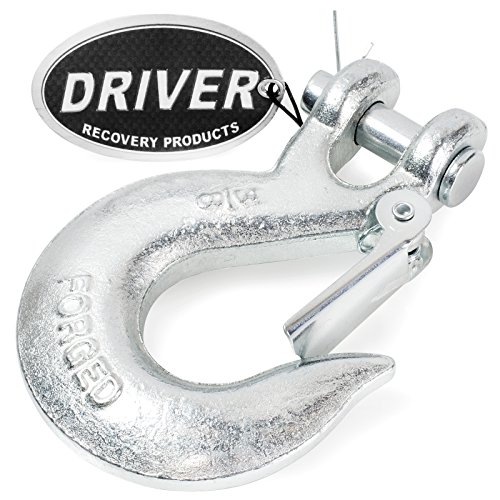 Driver Recovery 3/8" Clevis Slip Hook with Safety Latch - Heavy Duty Grade 70 Forged Steel Towing Winch Hook