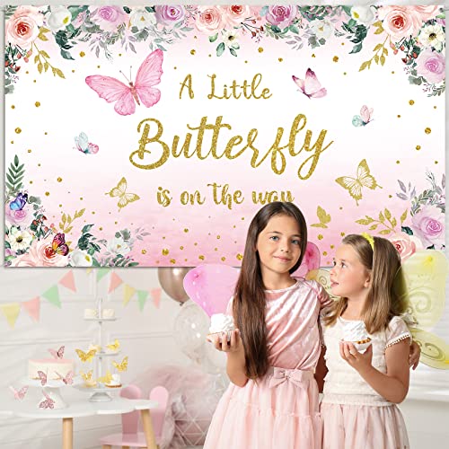 Butterfly Baby Shower Decorations Set a Little Butterfly Is on the Way Photography Backdrop Pink Purple Balloon Garland Arch Kit Butterfly Tablecloths for Baby Girls Shower Supplies Decor - Thumbnail 5