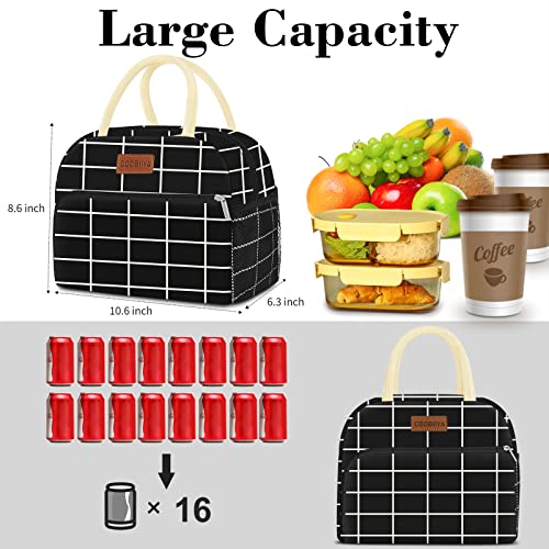 Coobiiya CO-LB-HGW-10 Lunch Bag Women, Lunch Box Lunch Bag For Women Adult Men, Small Leakproof Cute Lunch Tote Large Capacity Reusable Insulated Cooler Lunch Container For Work/Office/Picnic/Travel-Black Plaid thumb #2