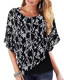 Dressy Tops for Women Night Out: Black Floral Print Blouse - Ladies Tops and Blosues for Wedding - Layered Chiffon Flowy Top Peasant Clothes Formal Poncho Type Blouse Work Dress Shirt