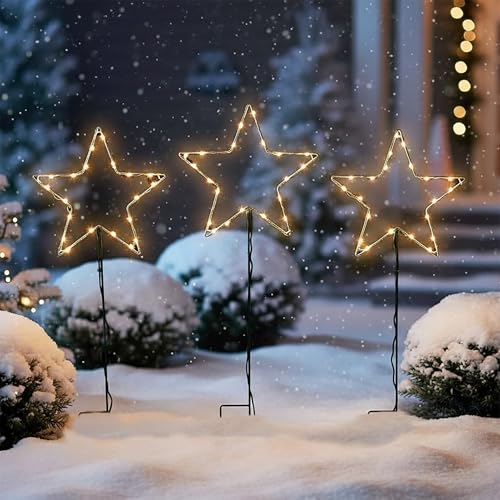 LED Gartenstecker Stern 3er Set - 30/24 cm - Deko Beleuchtung für...