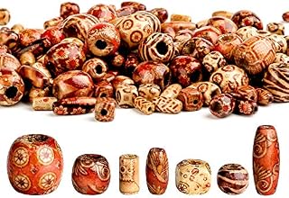300 Pieces Printed Wooden Beads Macrame Large Hole Beads Various Shapes Loose Wooden Beads for Crafting Jewellery Making DIY Bracelet