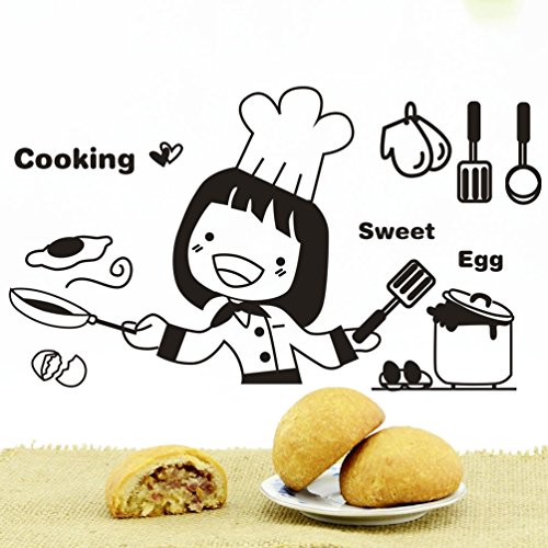 Bibitime Happy Girl Cooking Sweet Eggs Kitchen Wall Decal Fridge Sticker For Women Mother Girlfriend Home Art Mural Diy 15.74" X 9.84" #TOP2