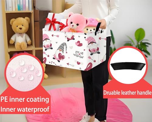 Image of Large Valentine's Day Basket Heart Shaped Storage Bin for Gifts Collapsible Organizer Room Decor (Arrow Gnome Love)