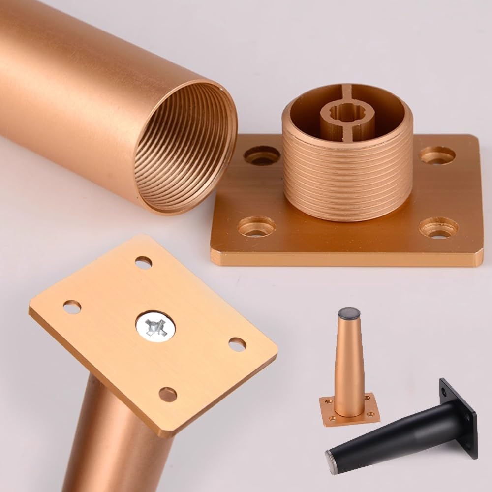 Genérico 4 Patas Cónicas Rectas De Muebles, Patas De Repuesto De Aluminio De Mediados De Siglo para Sofá, Armario, Mesa, Silla, Armario, Otomana, Proyectos De Bricolaje(Champán,25cm/9.8in)
