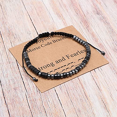 Joycuff Strong And Fearless Morse Code Bracelets For Women Men Mothers Day Birthday Christmas Gifts Jewelry Cord Wrap Bracelet With Black Hematite Beads #TOP4