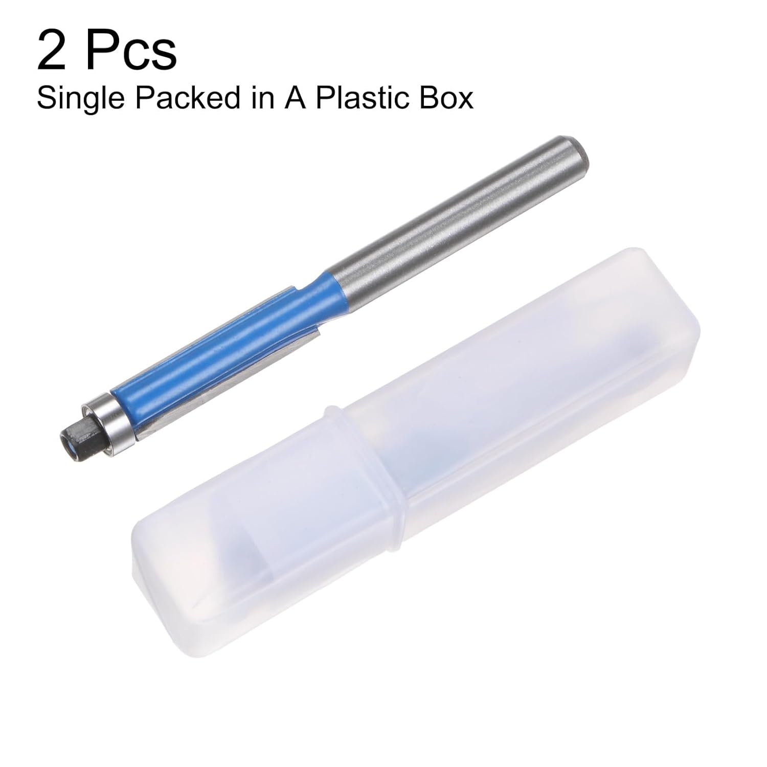 2pcs Flush Trim Router Bit 6mm Shank 1/4" Dia 1" Cutting Depth Top Bearing Flush Straight Cut Trimming Router Bits Carbide for Particle Board Plywood MDF Woodwork, Blue