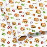 Pineraap Burger Wrapping Paper Roll, 17 Inch x 16.4 Feet Hamburger Gift Wrap Funny Fast Food Gift Packing Paper for Men Women Birthday Holiday Celebrations