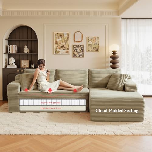 Image of 96 inch Sectional Couches for Living Room Cloud Couch Sofa with L-Shape Upholstered Boneless Couchs Modern Modular Sectional Couch with Chaise (Camel, 95 inch W+Right Facing Chaise+2Seaters)