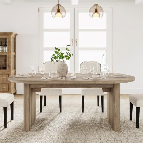 GarveeHome Oval Dining Table for 6-8 People, Long Large Kitchen Table with Thick Sturdy Wooden Base, Farmhouse Dining Room Table for for Kitchen, Living Room, Office (70.87" Long,Rustic Pear