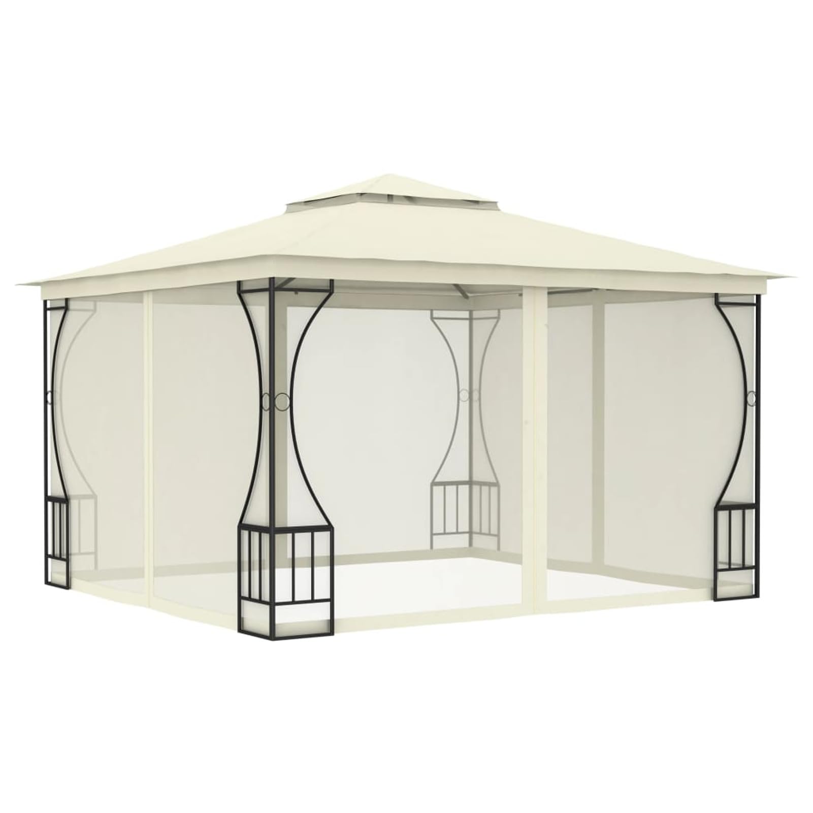Pavillon mit Netz, Gartenpavillon, Pop-Up Partyzelt, Festzelt, Pavillon, Garden Decoration, Canopy Tent, Lagerzelt, 300x300x265 cm Creme