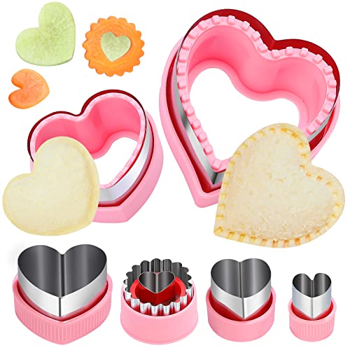 Heart Cookie Cutter Set, 6 Pcs Valentines Day Cookie Cutters, Sandwich Cutter and Sealer,Heart Shaped Cookie Cutter for Biscuits Cakes Fruit and Sandwiches