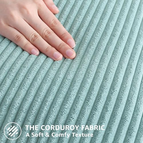 Image of Mecatny Corduroy Decorative Throw Pillow Covers 18x18 Set of 2 for Sofa Living Room, Soft Neutral Boho Couch Pillow Covers for Home Decor, Aqua