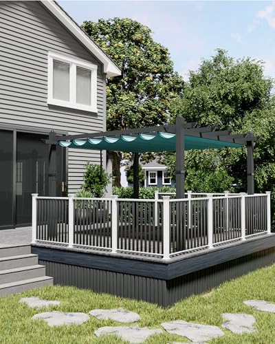 Image of KYBOLT 10x13 Ft Aluminum Pergola with Retractable Canopy Metal Gazebo for Garden Backyard Deck Porch Grape Trellis(Blue)