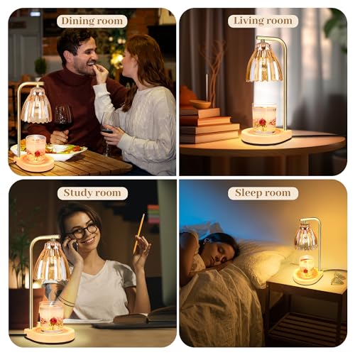 Image of Electric Candle Warmer with Timer,Candle Light Warmer with 2 /4 /8H Timer, Electric Candle Lamp with 2 Bulbs,Dimmable Wax Melting Lamp for Home Decor jar Candles House Warming Gifts New Home Bedroom