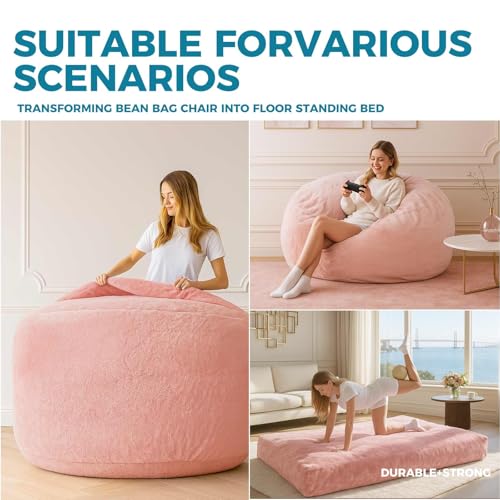 Image of Big Bean Bag Chairs for Adults,Bean Bag with Filler Included,Memory Foam Bean Bag,Giant beanbag,Suitable for Reading Chairs in Living Room, Bedroom and Dormitory. (Pink, Bean Bag Bed)