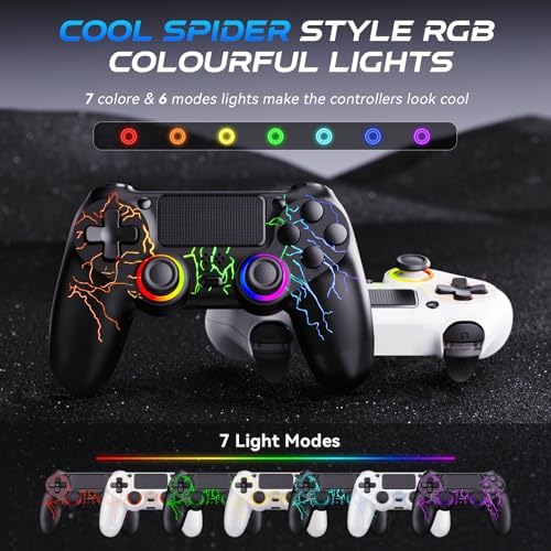 GamingBoy 2 Pack Wireless Controller for PS4, LED Controller for Ps4/Slim/Pro/PC with Adjustable RGB Light-up,Hall Effect Joystick,Dual Vibration,6-Axis Gyro,1000mAh Battery,USB C Port- Black and White - 1