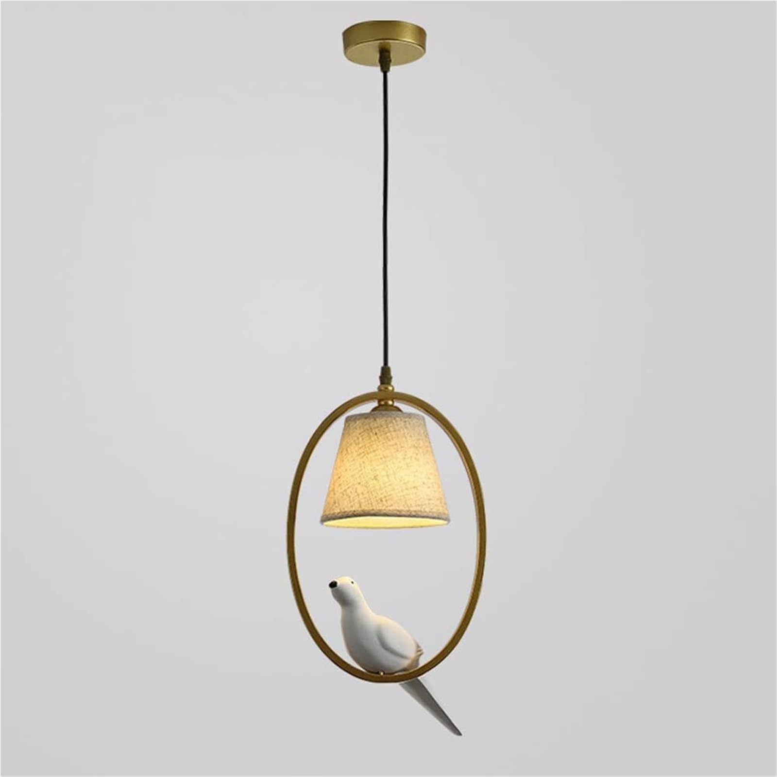 Lampada a Sospensione Moderna in Resina a Forma di Uccello, con Paralume in Tessuto, lampadario Ovale in Metallo, lampadario per Sala da Pranzo, Camera da Letto, lampade sospese (o