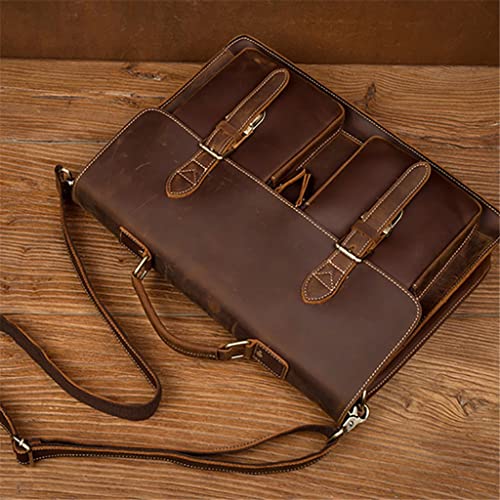 Leather Vintage Man Handbag Briefcase Men Shoulder Bags Brown Business 15.6 Inch Laptop Bag3