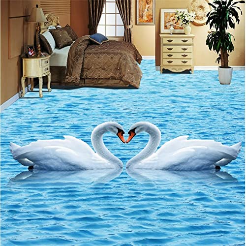 Bodenmalerei Blaues Wasser Kräuselt Schwan Wasserdichte Badezimmer Küche Balkon Pvc Tapete Selbst Boden Wandbild 3D Wand,150X105Cm Custom Bodenbelag 3D Bodenbelag 3D Wohnzimmer Schlafzimmer Boden Ma Cover