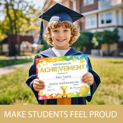 Doodlream 30 Stück Buntes Zertifikat für Die Erfolgreiche Teilnahme Anerkennungspapier mit 32 Goldfolienaufklebern 25 x 20cm Blanko Schüler Studium Sport Auszeichnung Vorschule Diplom Zertifikate