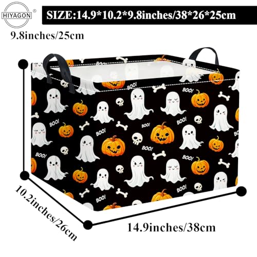 Image of Rectangular Halloween Basket for Boys and Girls Kids Trick or Treat Pumpkin Basket for Halloween Parties Cute Storage Bin Organizer Box Room Decor(Black halloween)