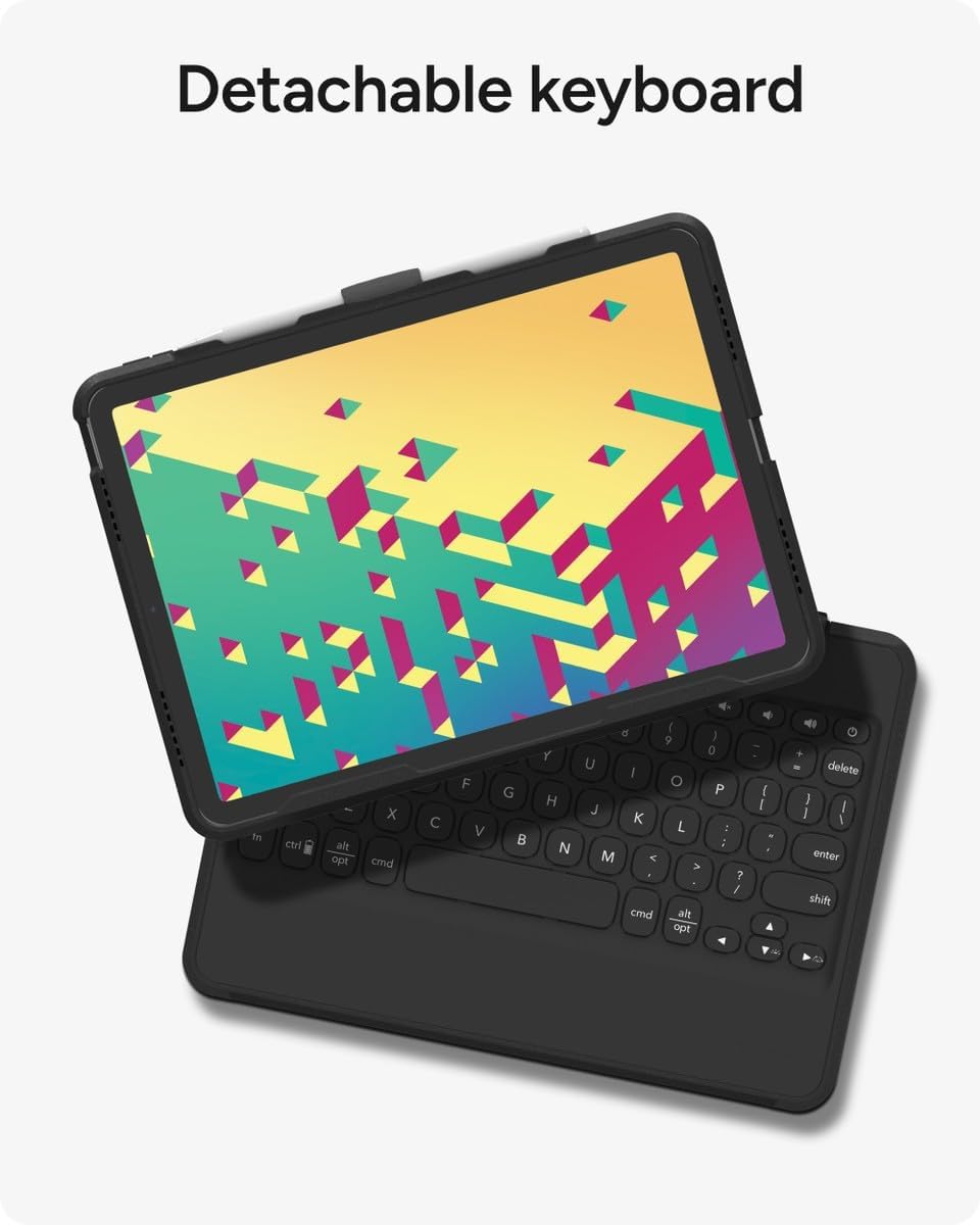 ZAGG Rugged Book Detachable Case and Magnetic-Hinged Keyboard for iPad Air 11" (M5)/ (M4)/ (M3)/ (M2) / iPad 10.9" (air 4th gen)/ 11" (1st & 2nd Gen), Bluetooth Pairing, Backlit Keyboard, Black