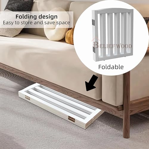 Image of Freestanding Pet Gate, Folding Safety Fence Wooden Kids & Dog Gate with 2PCS Support Feet Ideal for Stairs, Doorways, Halls, Kitchens, Indoors Gates, 24 inch(60 Cm), White (3 Panel)