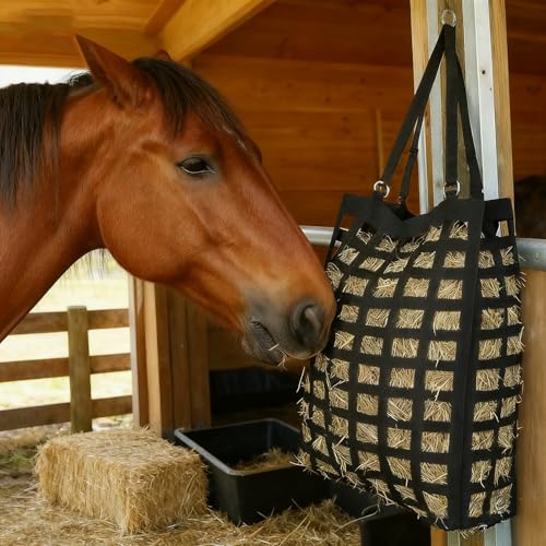 Heusack - Heunetz Für Pferde Oxford Gewebe Heunetz Heutasche Mit Verstellbaren Ringen Und Breitem Gurt Gleichmäßige Futteraufnahme Ca. 6kg Fassungsvermögen Heutasche Ideal Für Stall Und Weide