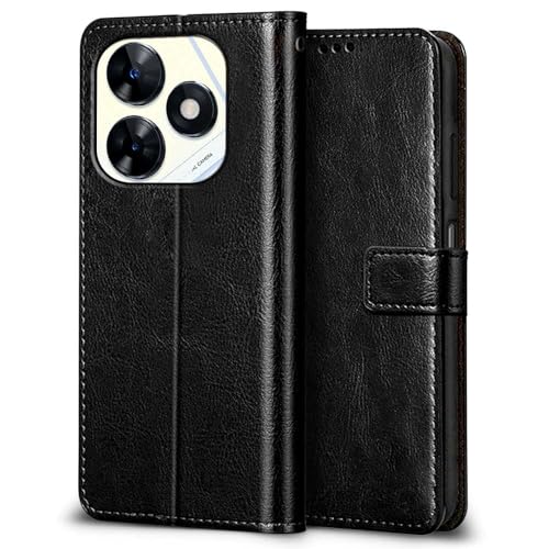 Image of WOW IMAGINE Shock Proof Flip Cover Back Case Cover for Tecno Pop 8 | Tecno Spark Go 2024 | Tecno Spark 20 (Flexible | Leather Finish | Card Pockets Wallet & Stand | Black)