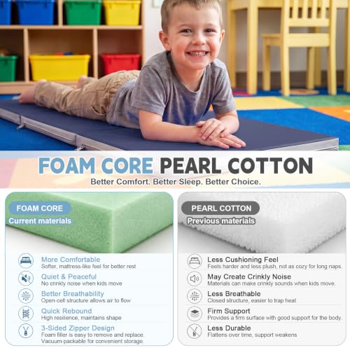 Image of Wesiti 5 Pcs Folding Kids Nap Mats for Preschool Daycare, 3 Section Folding Rest Mats Sleeping for Kids Toddler Nap 1 Inch Thick, Kindergarten School Classroom Supplies (Morandi)