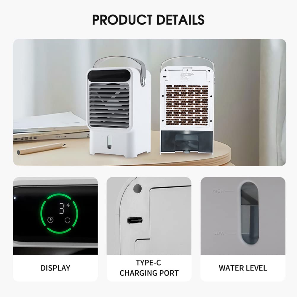Sxhlseller Wentylator Chłodzący z Obiegiem Wody, 3-biegowy Wentylator Klimatyzatora Wentylator Chłodzący Wyświetlacz Cyfrowy Wentylator Chłodnicy do Sypialni Biuro w Domu do Nauki (white)