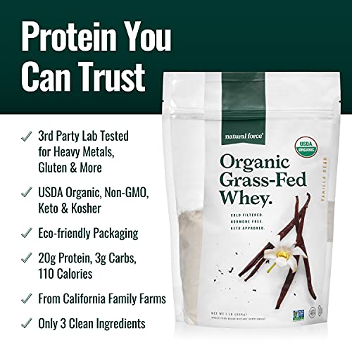 Natural Force Grass Fed Organic Whey Protein Powder – Non GMO Verified, Humane Certified & Lab Tested for Toxins – Real Vanilla Flavor – Keto Friendly, Low Carb, and Kosher - 16 Ounce A2 Protein - Image 4