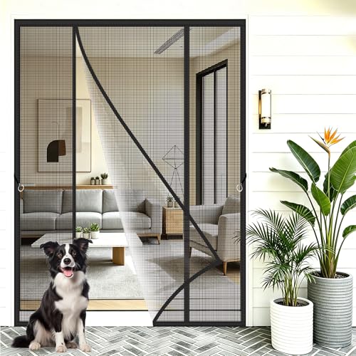 Cortina Mosquitera Magnética para Puerta Doble 250x230cm Instalación completamente sin taladrar, solo con cinta adhesiva de alta resistencia para grandes aberturas que dan al exterior Negro