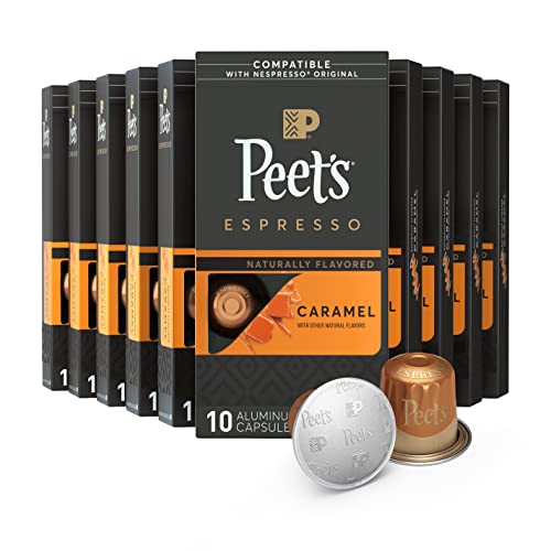 Peet's Coffee, Dark Roast Espresso Capsules Compatible with Nespresso Original Machine, Caramel 100 Count (10 Boxes of 10 Espresso Pods)