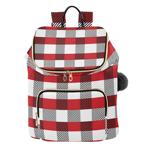 Sac à dos matelassé femme à carreaux rouge noir blanc grand format tendance