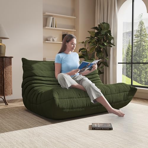 Image of Giant Bean Bag Chair for Adults - Cozy Loveseat Fireside Accent Chair with Memory Foam,Comfy Lazy Oversized Floor Sofa Couch Boneless Chaise Lounge for Living Room Bedroom Gaming Room (2 Seater)