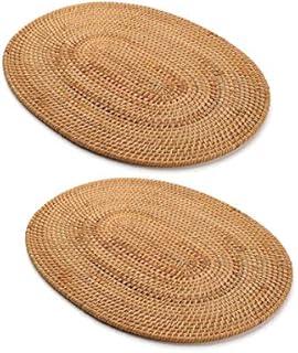 Table Mats Rattan Woven Dining Table Placemats Non Slip Heat Resistant Place Mats Insulation Oval (Natural, 40x30cm Set of 2)