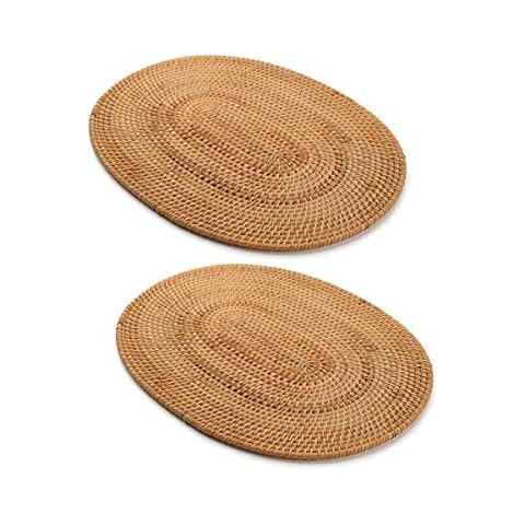 Table Mats Rattan Woven Dining Table Placemats Non Slip Heat Resistant Place Mats Insulation Oval (Natural, 40x30cm Set of 2) Cover