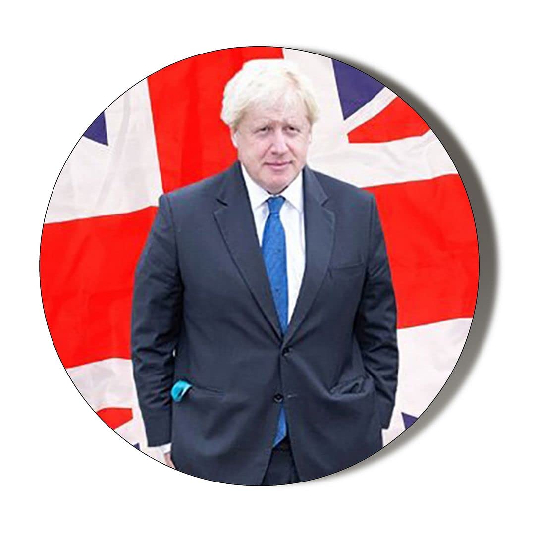 Gift Insanity White Boris Johnson On Union Jack Medium 45Mm Round Fridge Magnet