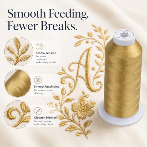 Image of Simthread Embroidery Machine Thread 5000M 40WT Polyester, Brass 328 | 5000M 40WT polyester thread feeds smoothly for home or commercial embroidery projects.