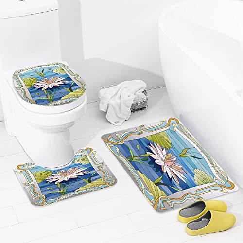 Badezimmer Set, rutschfeste Badematte und WC-Vorleger-Set, Jugendstil, Lotus auf dem stilisierten klassischen… – Bild 6