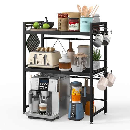 NETEL Etagere Micro Onde Cuisine Rangement Extensible,étagère Plan Travail pour Microwave à 3 Niveaux, Support pour Four, Microwave Oven Storage Rack avec Porte-Tasse...