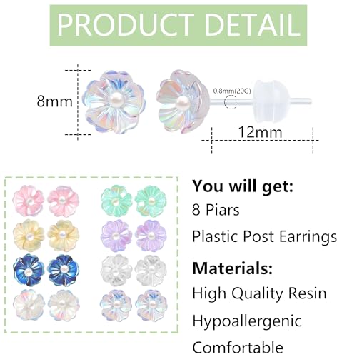 Image of Plastic Earrings for Sensitive Ears Flower Studs for Women