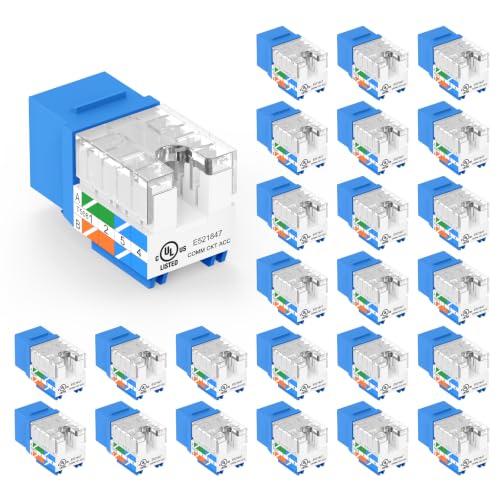 VCE UL Listed Cat6 Keystone Jacks 10Gbps 25-Pack, Blue