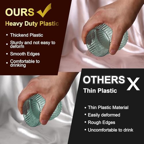 Image of Lueumxc 40 Pack Plastic Ribbed Wine Glasses, 14Oz Origami Disposable Wine Glasses Unbreakable Clear Plastic Cocktail Glasses Recyclable Shatterproof Reusable Wine Cups (14oz-green-40pack)